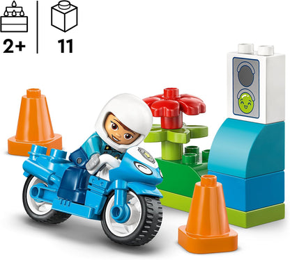 LEGO DUPLO Motocicleta Policial Azul - Brinquedo Educativo para Desenvolvimento da Coordenação Motora de Crianças Pequenas - Inclui Motocicleta, Figura de Policial e Semáforos - Presente de Aniversário para Meninos e Meninas a partir de 2 Anos - 10471