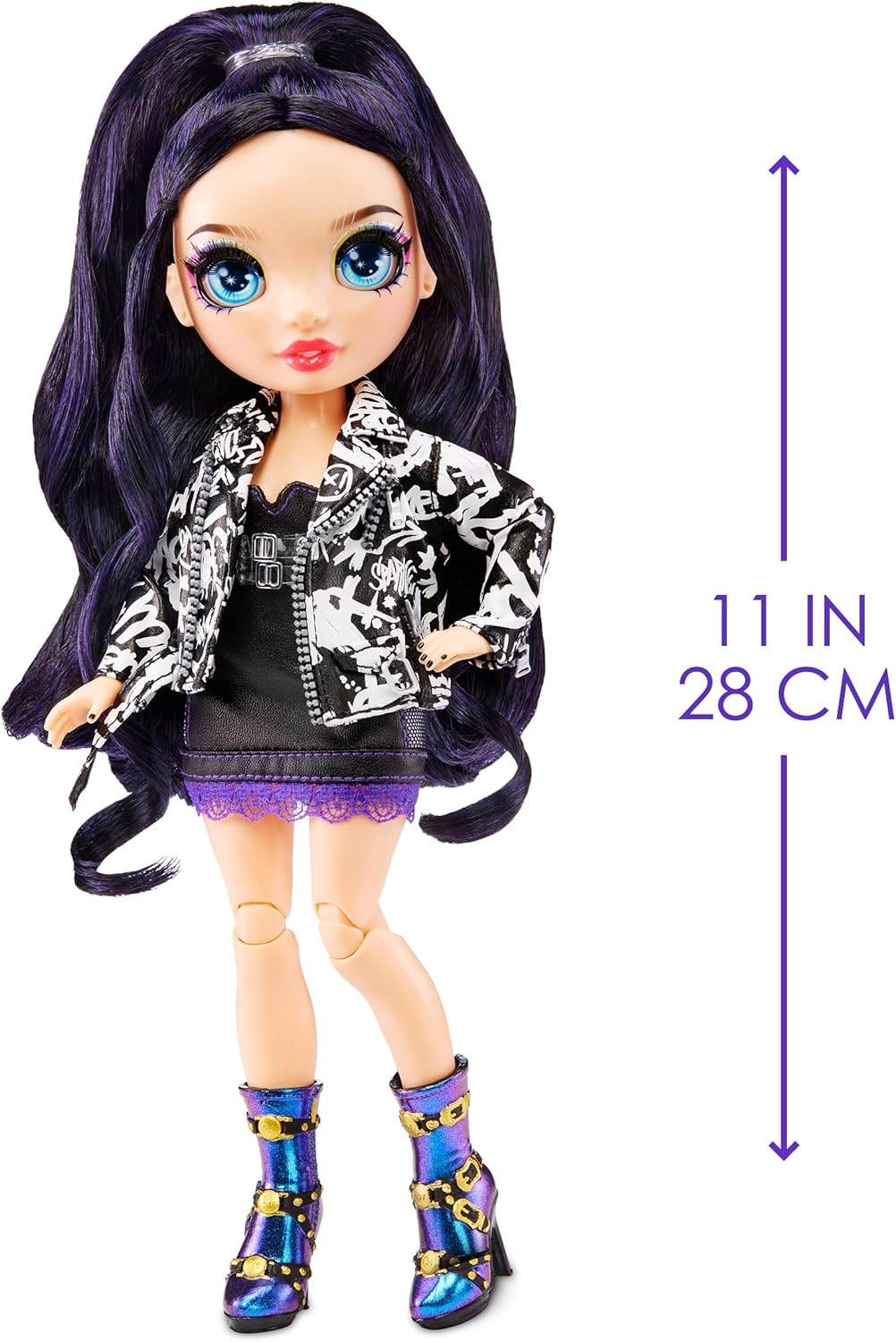 Rainbow High - Ainsley Slater - Boneca Fashion Preta e Dourada. Inclui 3 conjuntos de roupas de grife combináveis e acessórios. Ideal para crianças de 6 a 12 anos e colecionadores.