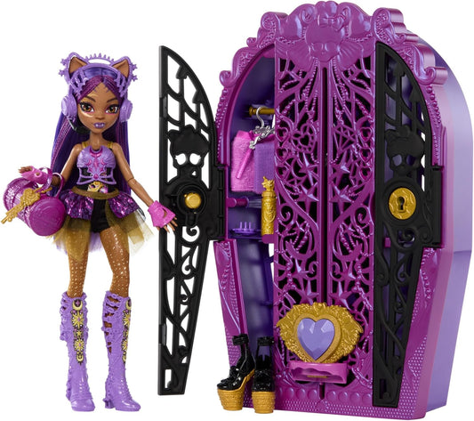 Monster High Conjunto de bonecas e acessórios Skulltimate Secrets, Monster Mysteries Clawdeen Wolf com armário de vestir e mais de 19 surpresas incluindo roupas, HXH85