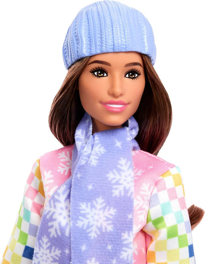 Barbie Profissional Snowboarder com Jaqueta, Calça e Botas de Neve Rosa e mais de 10 Acessórios, incluindo Prancha de Snowboard que Muda de Cor, JKF78