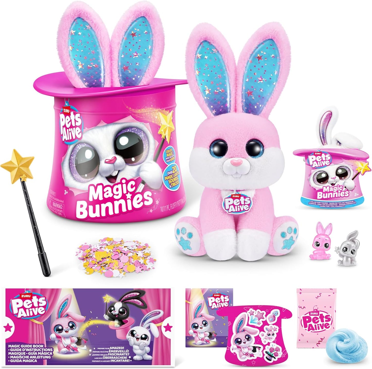 Pets Alive Magic Bunnies Pink Bunny (Candy) da ZURU, brinquedo mágico de pelúcia eletrônico surpresa, bichinho robótico e brincadeira interativa para crianças com 30 recursos diferentes