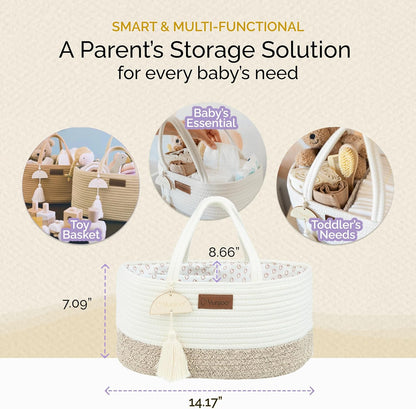 Yunioo Organizador de fraldas para itens essenciais de bebê para recém-nascidos, bolsa para troca de fraldas, cesta para presentes de chá de bebê, organizador de fraldas para trocador e trocador, cesta para guardar brinquedos