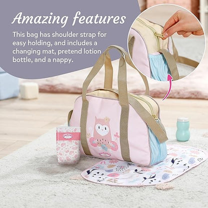 Baby Annabell Bolsa de Troca de Fraldas - Acessório para boneca, incluindo trocador, frasco de loção de brinquedo e fralda - Embalagem 100% livre de plástico - Serve em bonecas de 36 cm e 43 cm - Indicado para crianças a partir de 3 anos