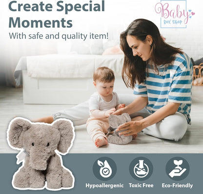 Baby Box Shop - Elefante de pelúcia, urso de pelúcia cinza - ideal para batizados, aniversários ou presentes de bebê, brinquedos de pelúcia para crianças