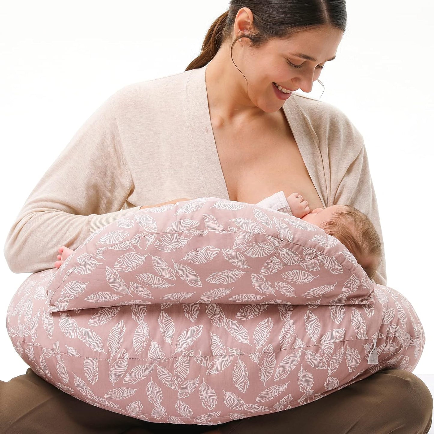 Momcozy Almofada de Amamentação com Suporte Ergonômico e Barreira de Segurança Original para a Segurança do Bebê - Facilitando e Proporcionando Conforto à Mãe e ao Bebê - Capa de Algodão Removível, Rosa