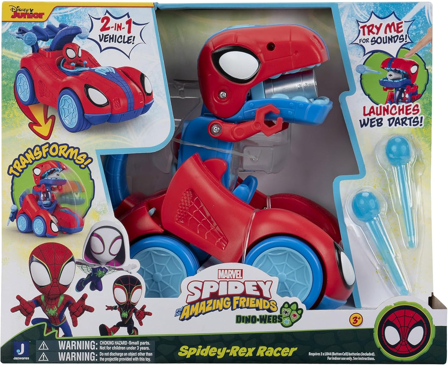 Homem-Aranha e seus Incríveis Amigos MARVEL Homem-Aranha-Rex Racer - Veículo de 20 cm com Sons que se Transforma de Veículo em Dinossauro