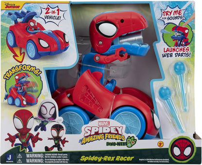 Homem-Aranha e seus Incríveis Amigos MARVEL Homem-Aranha-Rex Racer - Veículo de 20 cm com Sons que se Transforma de Veículo em Dinossauro