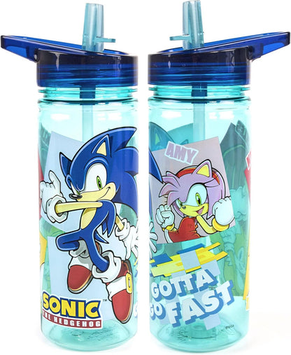 SONIC THE HEDGEHOG Conjunto de lancheira para crianças | Saco de comida escolar para crianças Garrafa de água sem BPA 580ML e pote de lanche | Personagens de Knuckles Tails Amy Rose