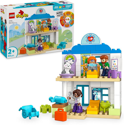 LEGO DUPLO Primeira vez: visita com o médico, brinquedos de construção Montessori para meninas e meninos de 2 anos ou mais, conjunto de dramatizações educacionais com cartões de emoção,