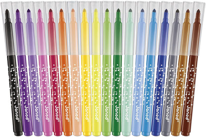 Janod - Canetas hidrográficas de longa duração - Ponta travada e cônica para diferentes espessuras de linha - Tinta lavável - Hobbies e artesanato criativos - Idades 3+