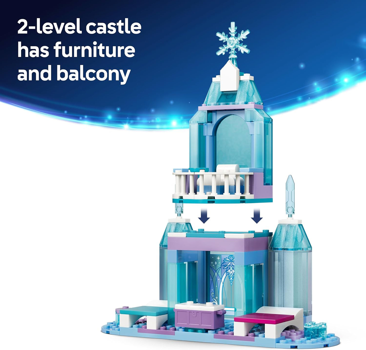 LEGO | Castelo de Gelo e Passeio na Neve da Elsa de Frozen da Disney - Inclui Mini Bonecas da Anna e da Elsa, Figura do Olaf, Trilho de Trem e Carrinhos de Neve - Presente para Meninas a partir de 4 Anos - 43281
