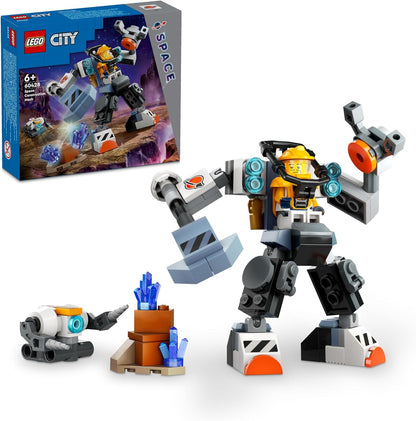 LEGO City Traje de mecánico de construcción espacial, figura de acción de juguete para niños, niños y niñas a partir de 6 años, juego de construcción con robot y minifigura de piloto, pequeña idea de regalo 60428