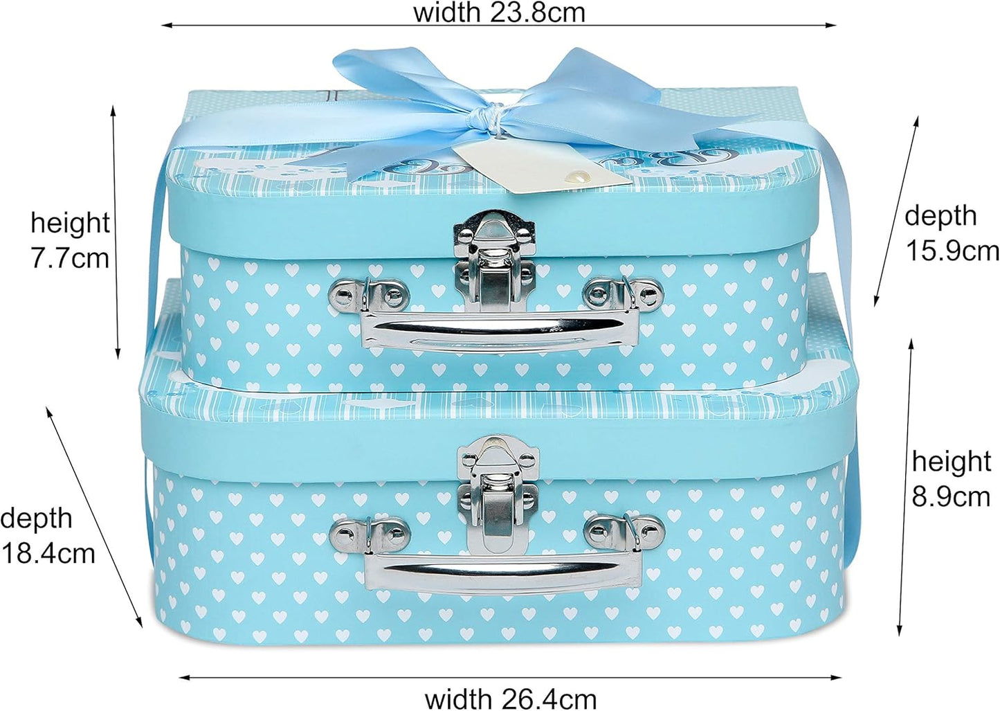 Baby Box Shop - Duas caixas prontas com fita de cetim e etiqueta para malas pequenas e médias, presentes para bebês, caixa de presente de chá de bebê faça você mesmo para meninos