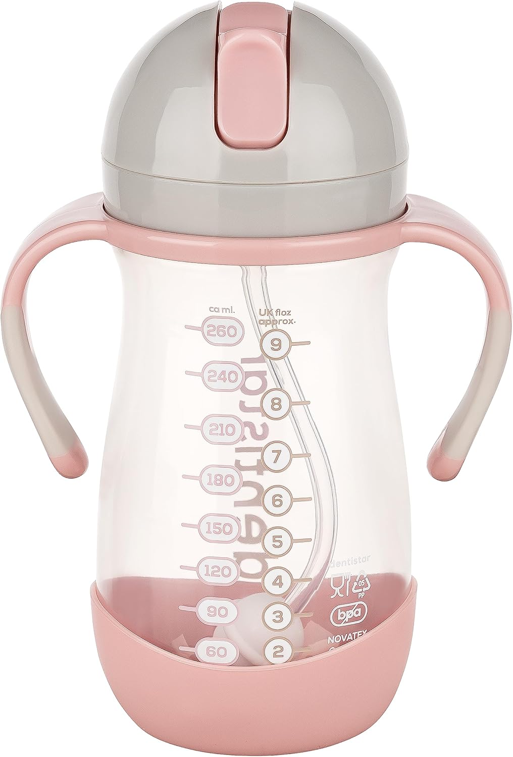 Dentistar Copo de canudo 260 ml, copo reutilizável à prova de vazamentos com canudo para maiores de 6 meses, copo para bebê com canudo pesado e escova de limpeza, materiais sem BPA - rosa