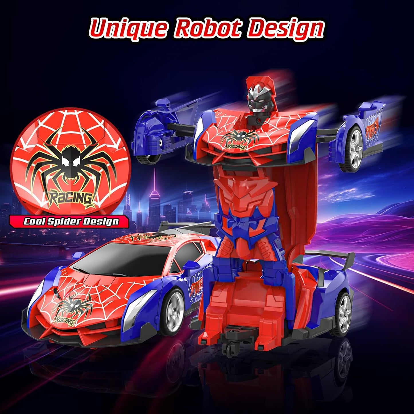 Carro Robô Aranha com Controle Remoto, Carro RC Transformável 1:18 2.4GHz, Brinquedo de Corrida para Crianças de 3 a 10 Anos - Presente Ideal para o Natal e Aniversário