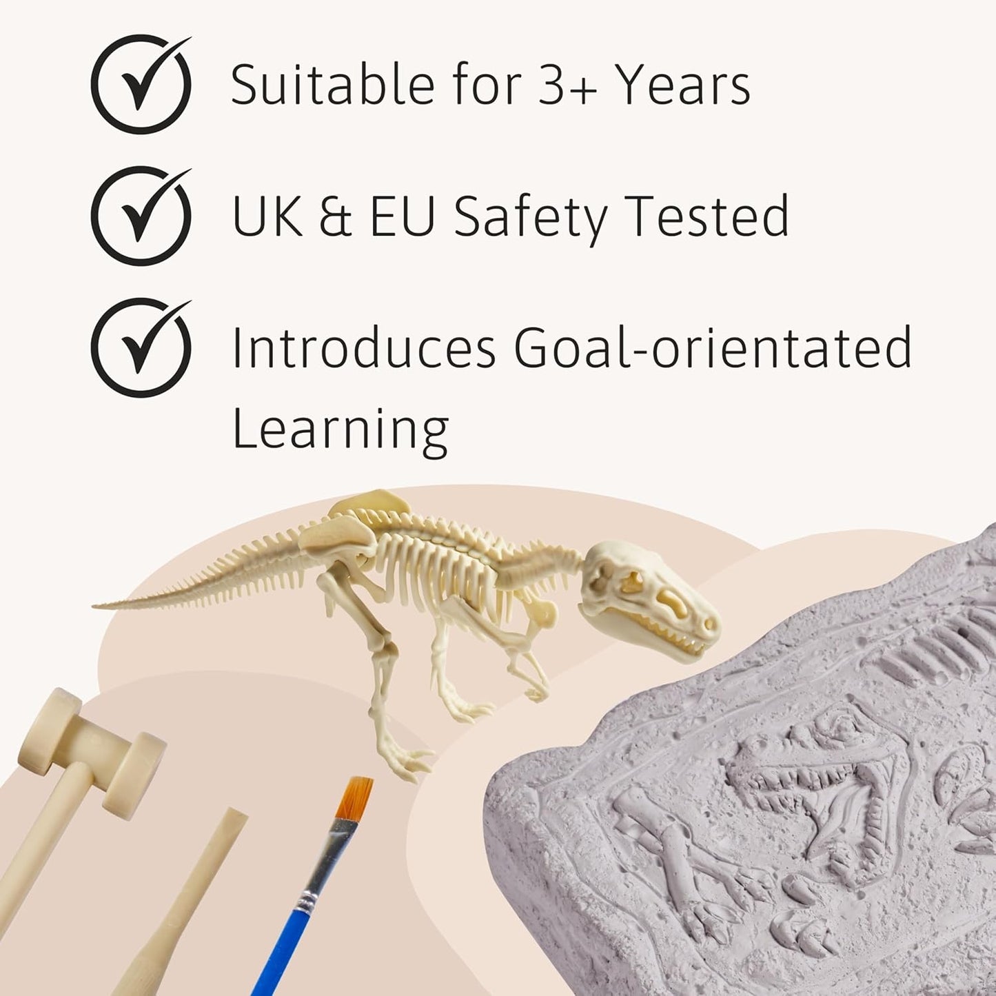 Jaques of London Dinosaur Toys - Kit de escavação de fósseis de dinossauros para meninos com ferramentas de escavação