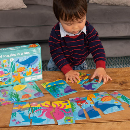 Galt, 4 quebra-cabeças em uma caixa - Oceano, quebra-cabeças para crianças, quebra-cabeças de 4, 6, 8 e 12 peças, a partir de 18 meses