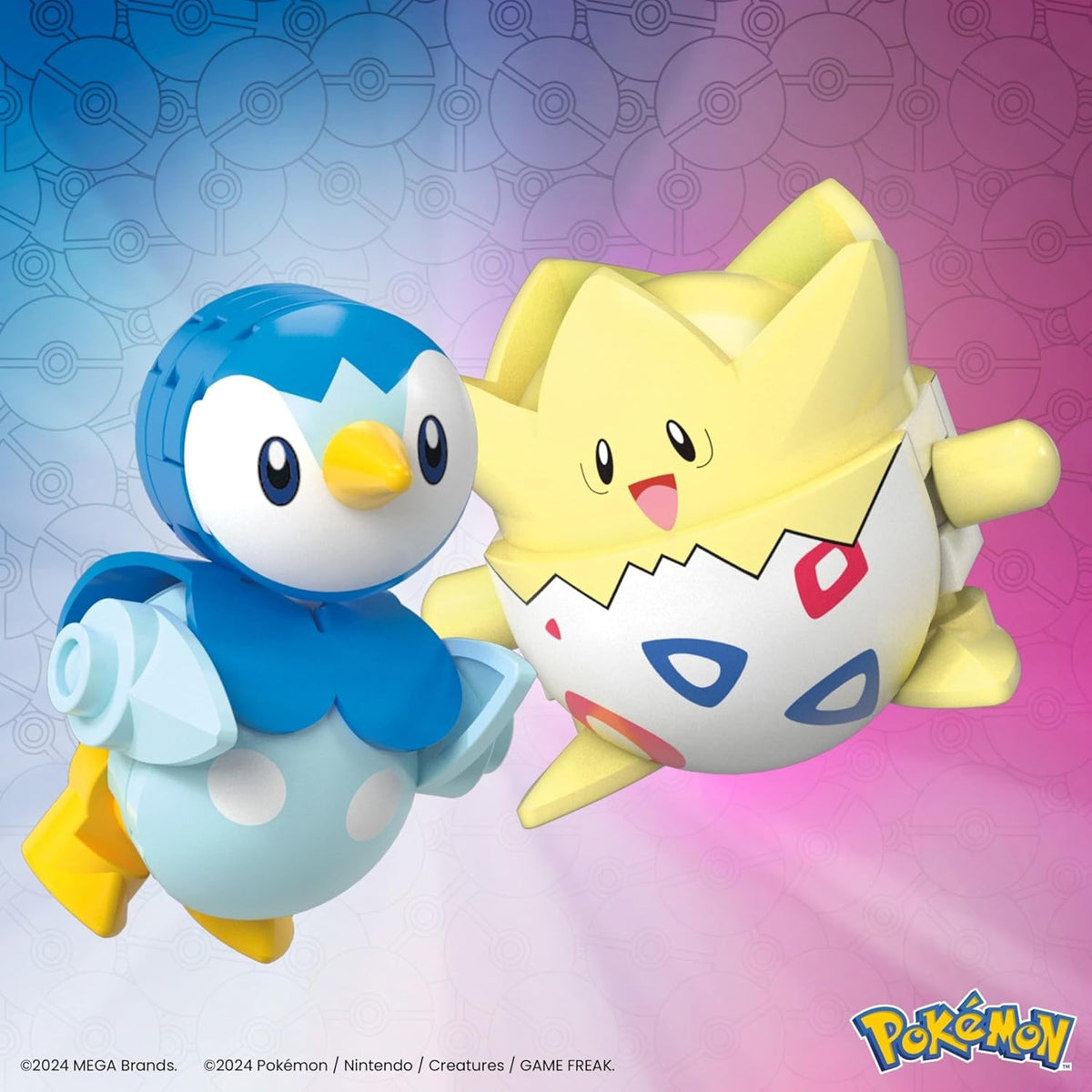 MEGA Conjunto de Brinquedos de Montar Pokémon com Figuras de Ação, Pacote com 2 Poké Bolas (Togepi e Piplup) e 41 Peças, para Crianças, JCT44