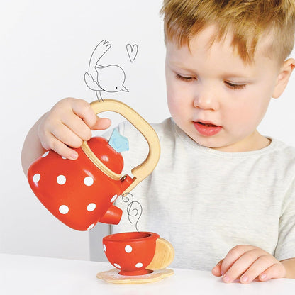 Le Toy Van - Jogo de chá infantil de madeira para bolo de mel fingir brincar de bule, bandeja, xícaras e pires | Brinquedo de dramatização para chá da tarde