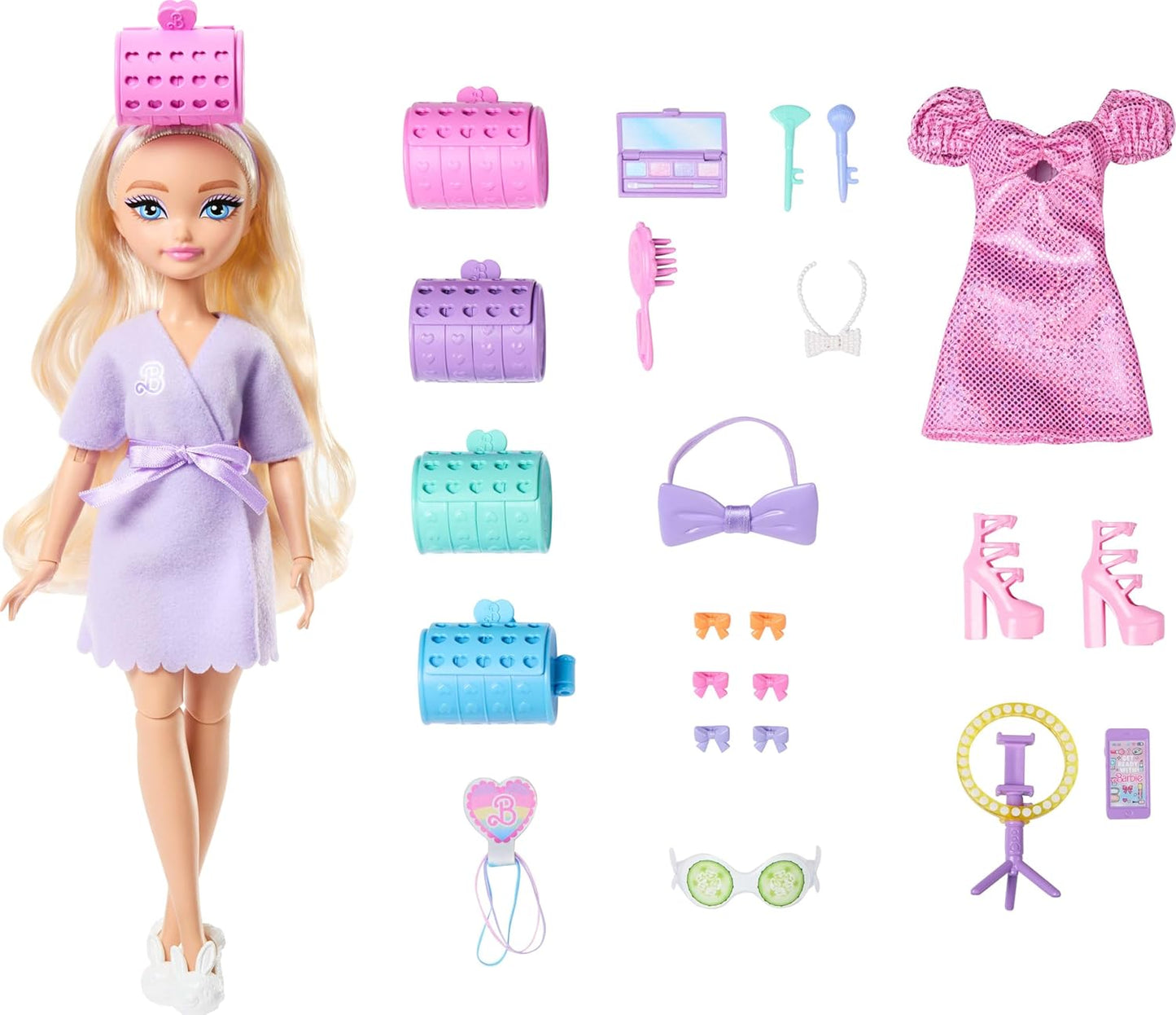 Barbie Dream GET READY Malibu - Boneca Fashion com Cabelo Estilizado, Incluindo Acessórios de Cabelo Surpresa e Mais de 15 Looks, JGG38