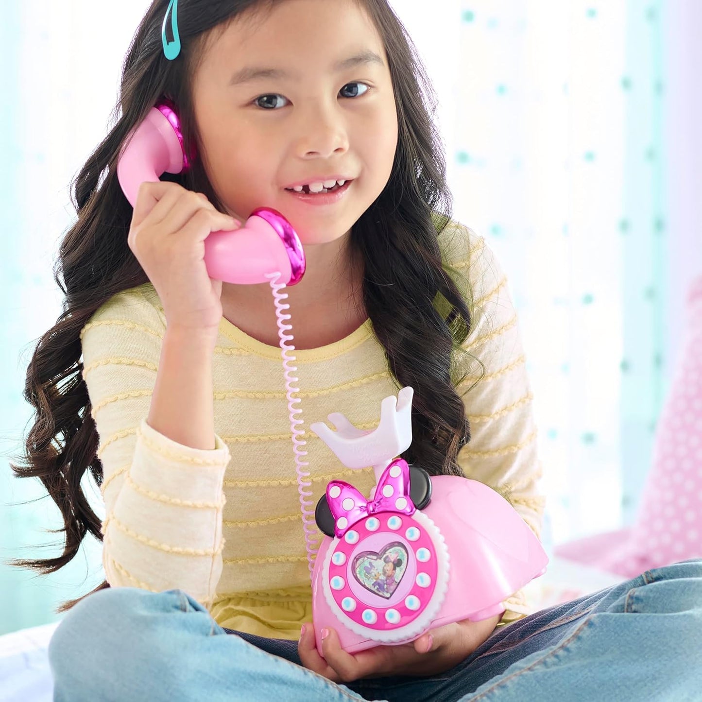 Just Play Disney Telefone infantil Minnie Mouse Ring Me com luzes e sons, rosa, brinquedo para crianças a partir de 3 anos.
