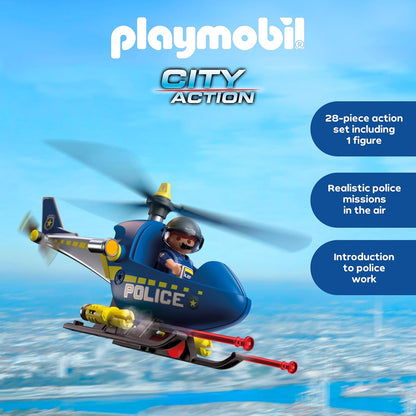 Playmobil Helicóptero de Polícia City Action, com policial, rotores giratórios e função de disparo, diversão sem fim, brinquedo para crianças a partir de 4 anos, 72080
