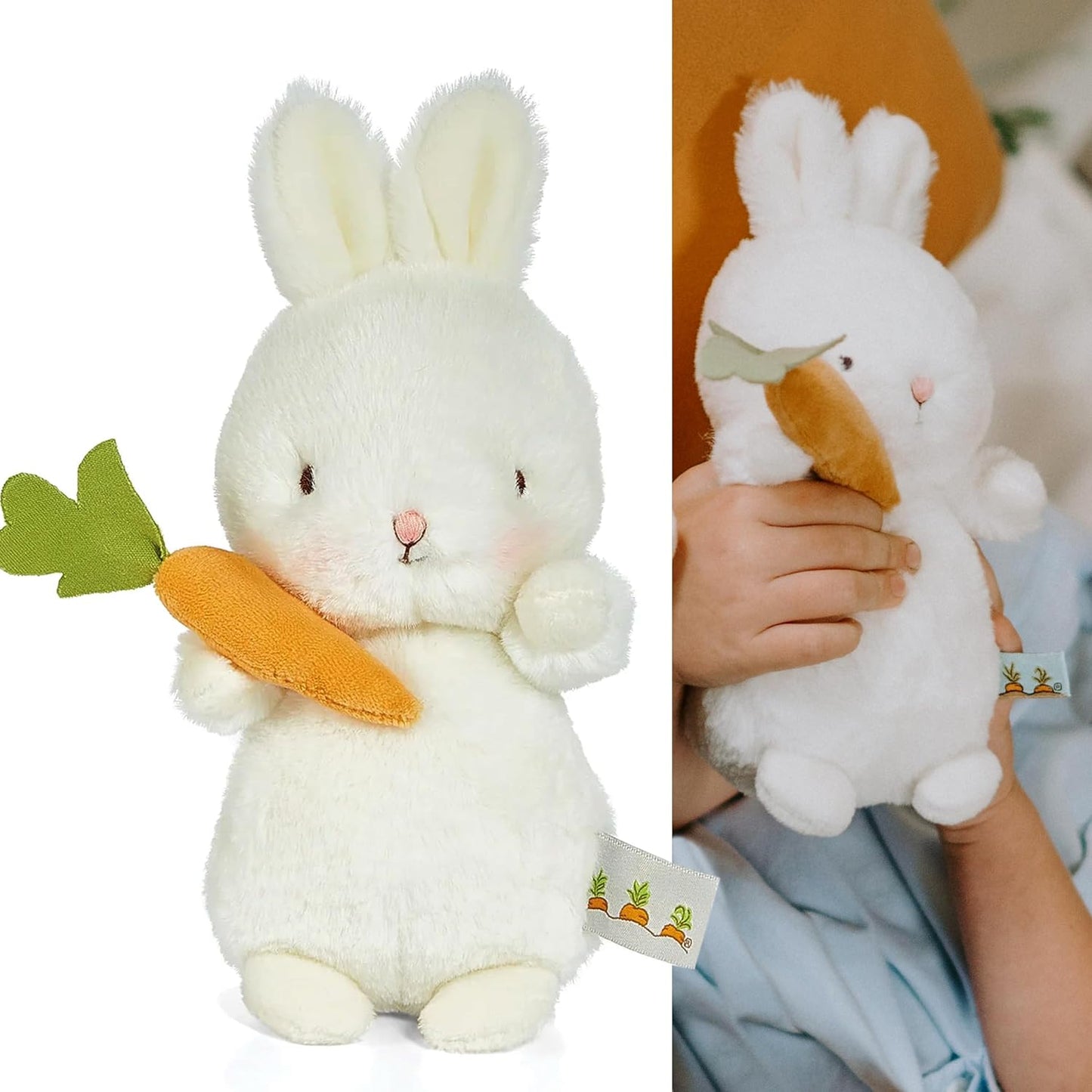 BUNNIES BY THE BAY Coelho de Pelúcia da Ilha do Grilo Bud | Este coelhinho de pelúcia recém-nascido tem pelo extra macio | 24 cm de altura | Seguro para bebês | Este coelhinho de pelúcia super fofo vem com sua cenoura favorita para mordiscar