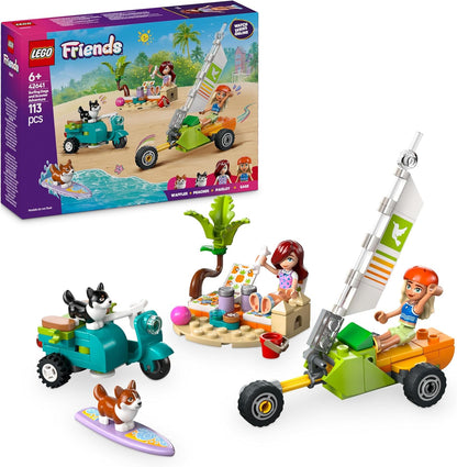 LEGO Friends Surfing Dogs and Adventure Set, Building Toy for 6 Plus Year Old Girls, with 2 Mini Doll Characters and 2 Pet Corgi Animal Figures