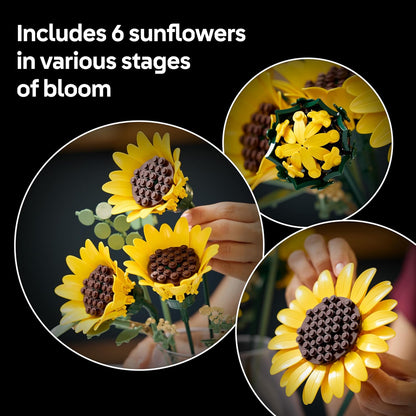 LEGO Buquê de Girassóis Botanicals - Conjunto de Flores Artificiais para Adultos - Girassóis e Galhos de Eucalipto Artificiais para Decoração de Sala de Estar ou Quarto - Ideia de Presente DIY para Mulheres - 11502