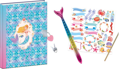 Janod - Oceano Mágico - Caderno Secreto - Diário Privado Infantil - Kit de Artes e Ofícios - Caderno com Caneta Cauda de Sereia - O Universo da Pequena Sereia - Atividade de artesanato para maiores de 3 anos