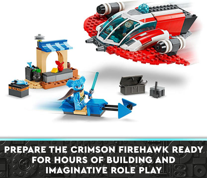 LEGO 75384 Star Wars The Crimson Firehawk, conjunto inicial de Young Jedi Adventures, nave estelar de brinquedo montável para crianças, meninos e meninas de mais de 4 anos com veículo Speeder Bike e 3 personagens, ideia de presente