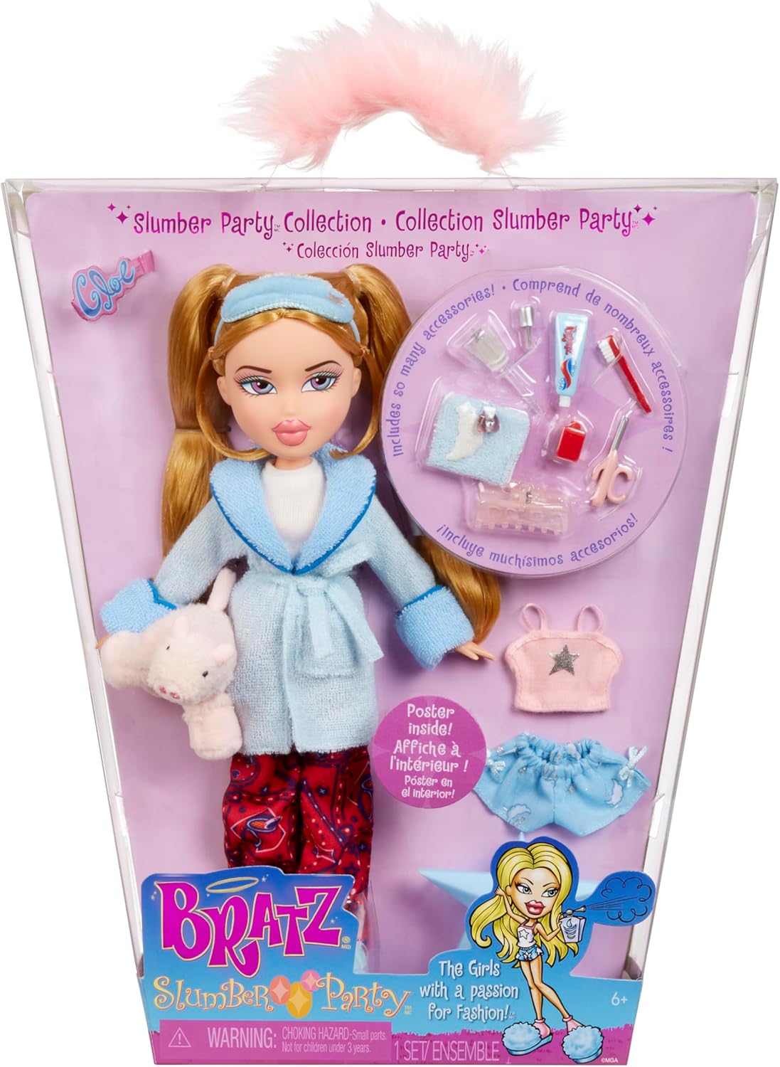 Bratz Boneca Slumber Party Fashion - Com 2 conjuntos de pijamas, bichinho de pelúcia e acessórios - Adequado para crianças e colecionadores