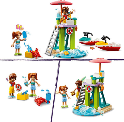 LEGO Friends Beach Water Scooter, conjunto de construção de brinquedos de salva-vidas para meninas, meninos e crianças de 5 anos ou mais, com 2 minibonecas e uma figura de golfinho para brincadeiras imaginativas, ideia de presente de aniversário 42623