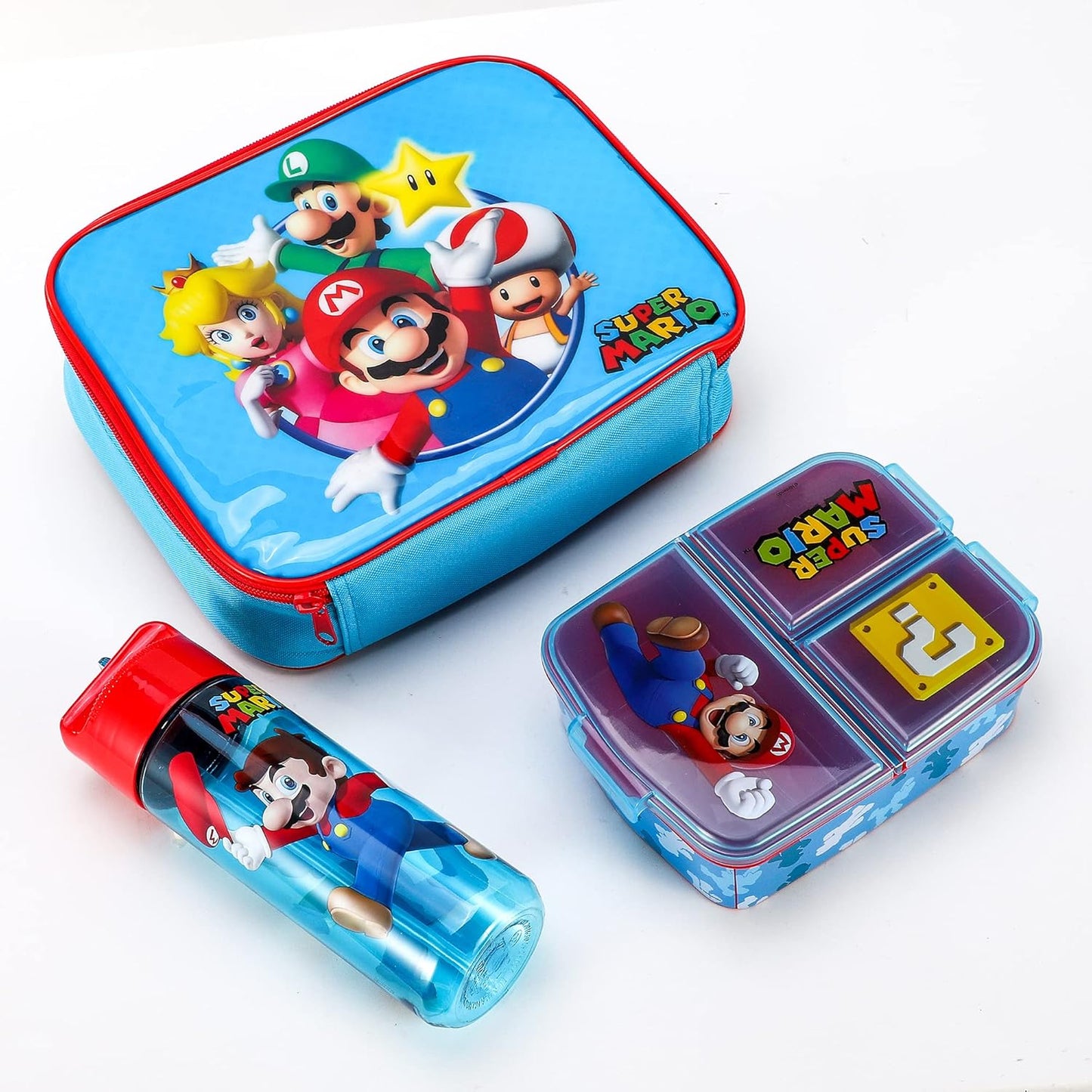 Conjunto de lancheira infantil Super Mario Kids - lancheira isolada, lancheira com vários compartimentos e garrafa de água de 580ml - conjunto de comida para almoço de viagem escolar, sem BPA