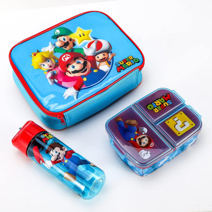 Conjunto de lancheira infantil Super Mario Kids - lancheira isolada, lancheira com vários compartimentos e garrafa de água de 580ml - conjunto de comida para almoço de viagem escolar, sem BPA