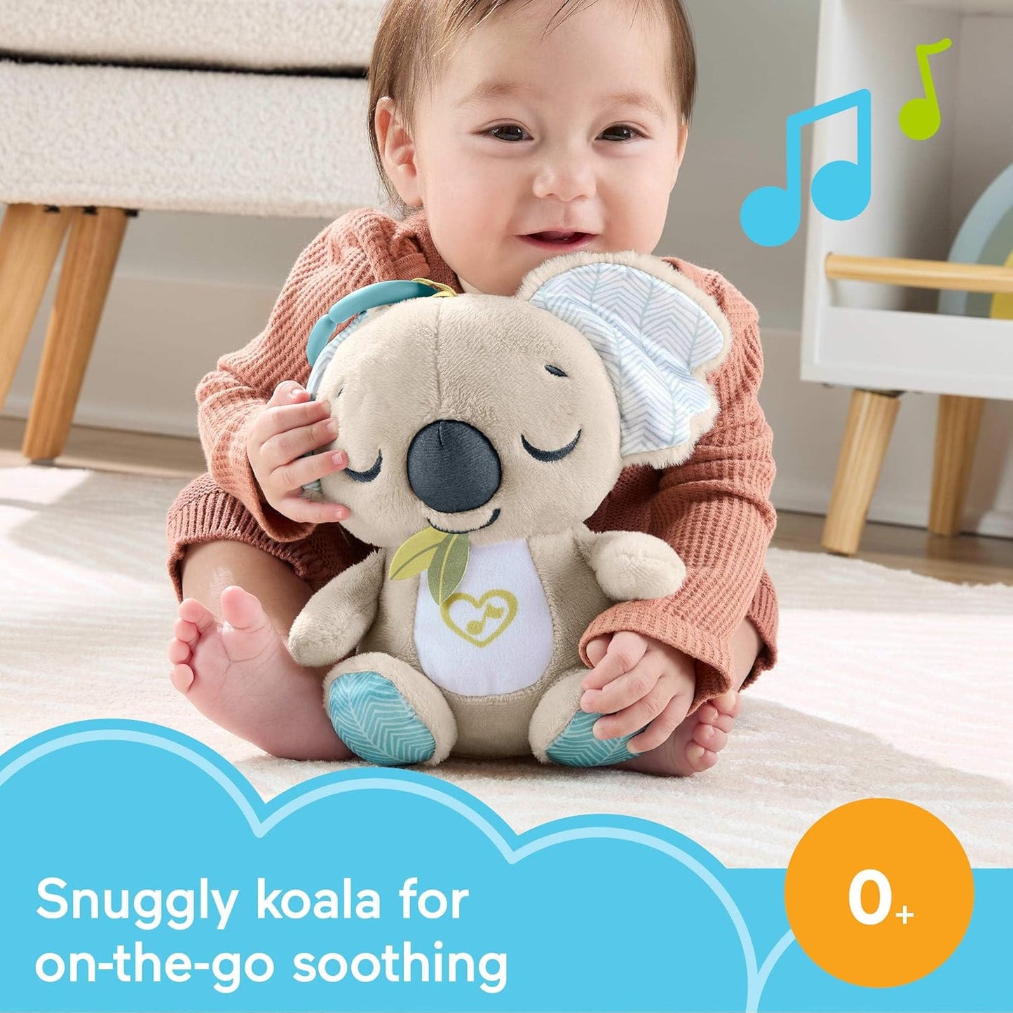 Brinquedo portátil para bebês Fisher-Price, Koala Calmante, com som, ruído branco e música, ideal para recém-nascidos a partir de 0 meses (JBD65)