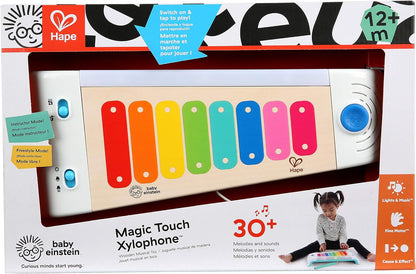 Baby Einstein Hape Magic Touch Xilofone Instrumentos musicais de brinquedo musical de madeira para crianças, causa e efeito, 2 modos de jogo, mais de 30 melodias, luzes e controle de volume, idade 12 meses +