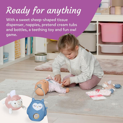 Baby Annabell Kit de Cuidados para Bebê Conjunto de acessórios para boneca com 7 peças - Inclui fraldas, porta-lenços umedecidos, creme e mamadeiras de brinquedo, Para bonecas de 36 cm e 43 cm Indicado para crianças a partir de 3 anos