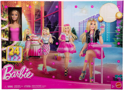 Barbie Calendário do Advento de Natal da com 24 surpresas de roupas e acessórios, incluindo jaqueta, saia, sapatos, bolsas e um cachorrinho de estimação, boneca loira, JFL63