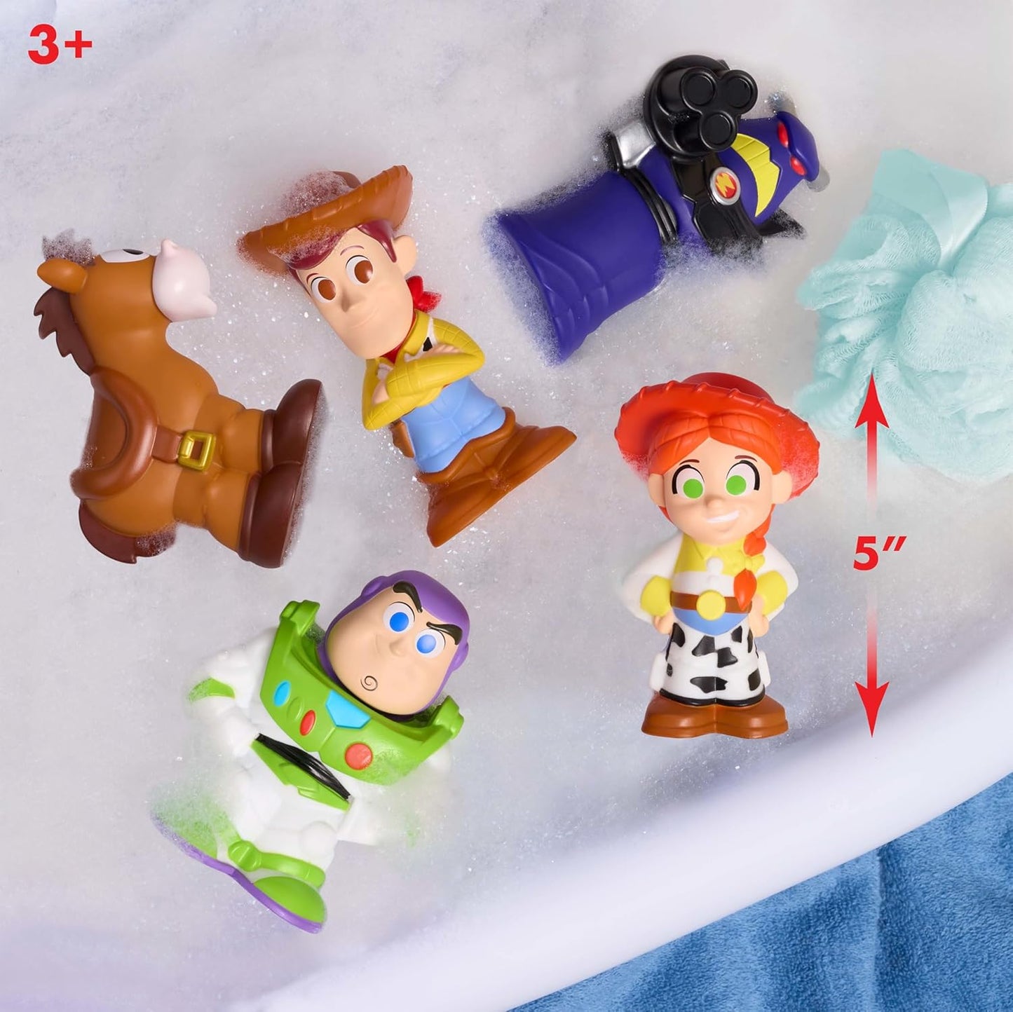 Disney Organizador de Banheira Toy Story, 6 peças, 5 figuras de brinquedo para banho, lacrado para segurança, fixa na parede, brinquedo de banho para fãs, meninas, meninos e crianças a partir de 3 anos.