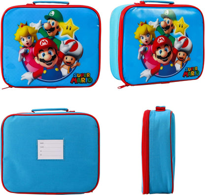 Conjunto de lancheira infantil Super Mario Kids - lancheira isolada, lancheira com vários compartimentos e garrafa de água de 580ml - conjunto de comida para almoço de viagem escolar, sem BPA