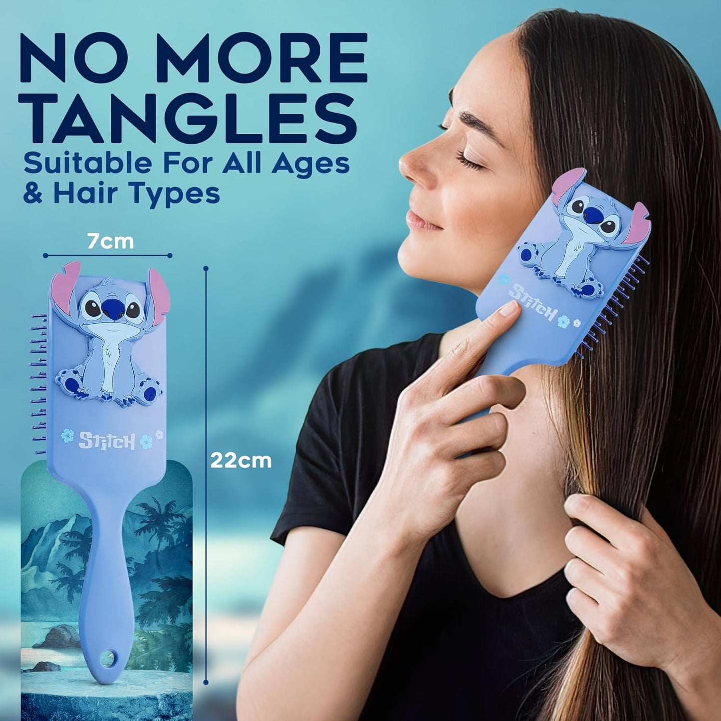 Disney Stitch Detangle Hair Brush for Women Teenagers Girls Minnie Mouse Baby Yoda Paddle Brush Stitch Gifts (Blue Stitch)