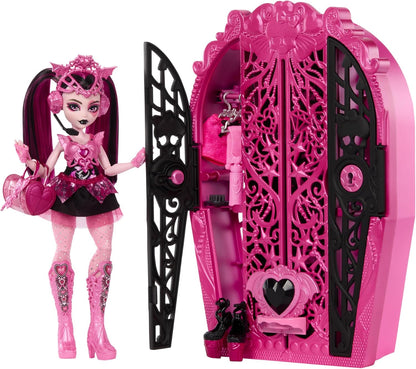 Monster High Skulltimate Secrets Juego de muñecas y accesorios, Monster Mysteries Draculaura con tocador y más de 19 sorpresas, incluida ropa de muñeca, HXH84