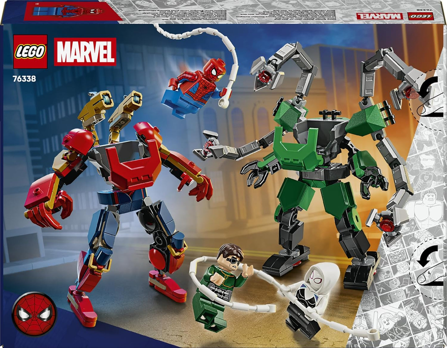 LEGO | Batalha de Robôs da Marvel: Homem-Aranha vs. Doutor Octopus - Brinquedo de Super-Heróis com 2 Figuras de Ação, 3 Minifiguras, Disparadores de Peças e Estilingues de Aranha - Presente para Meninos a partir de 6 Anos - 76338