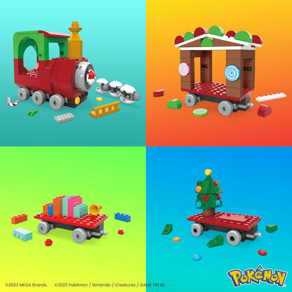 MEGA Brinquedo de Montar Pokémon – Trem Festivo com 373 Peças e 4 Personagens Articulados, Ideia de Presente para Crianças (HHP69, Multicolorido, Médio)