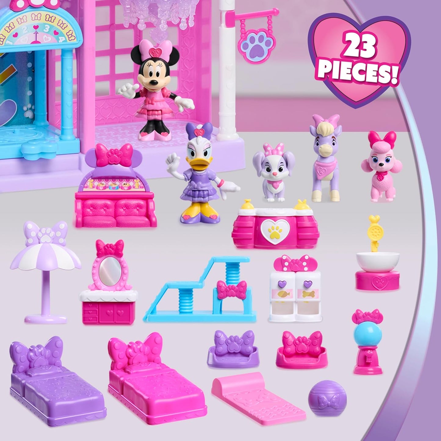 Just Play, Conjunto de hotel para animais de estimação da Minnie Mouse da Disney Jr. da com 23 peças e 51 cm de altura, para crianças a partir de 3 anos.