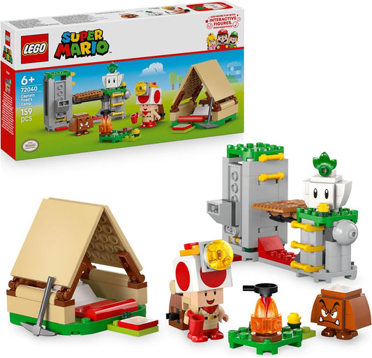 LEGO Super Mario Acampamento do Capitão Toad - Brinquedo interativo com 3 figuras, incluindo um Goomba, além de uma barraca e uma ponte que desaba - Presente para gamers a partir de 6 anos - 72040