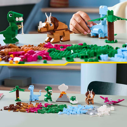LEGO Conjunto de dinossauros criativos Classic, brinquedos de construção para crianças, peças variadas para brincadeiras imaginativas, inclui figuras de T. Rex e Triceratops Dino, presente de aniversário