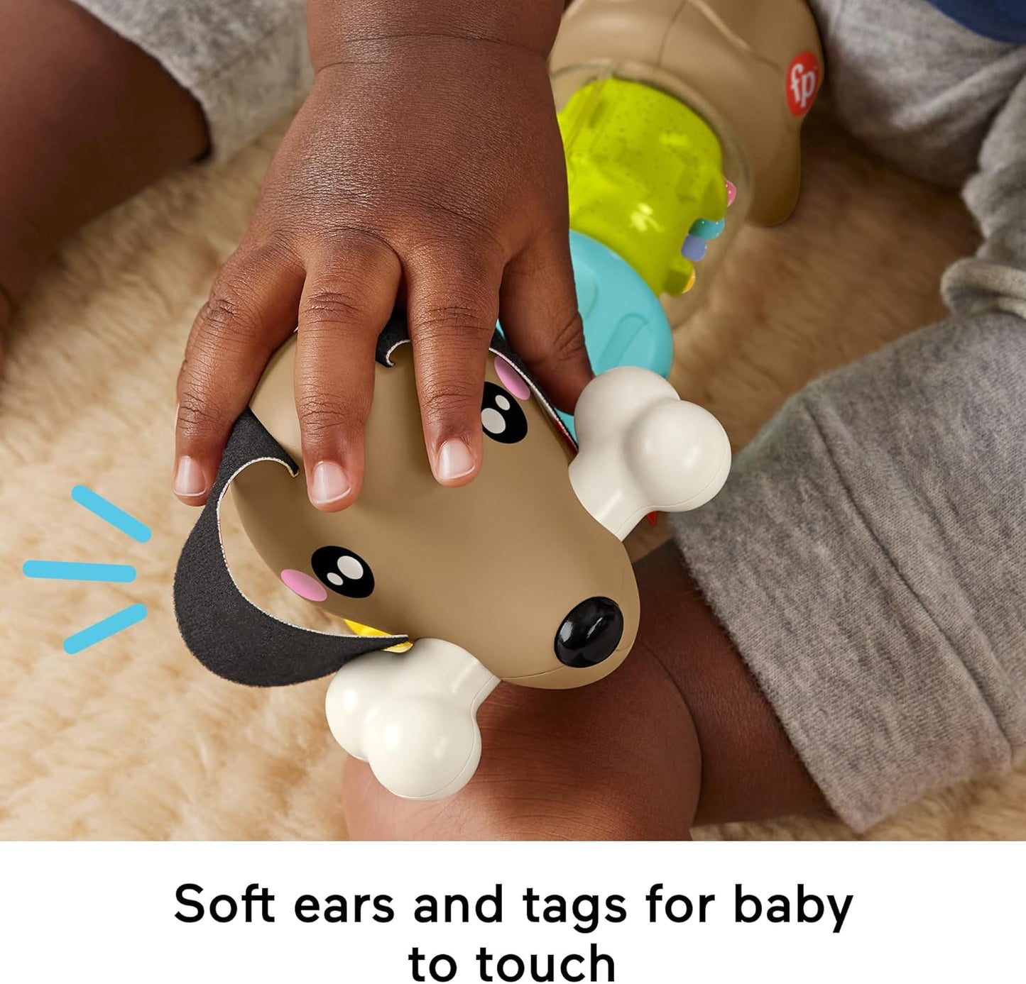 Brinquedo sensorial para bebês Fisher-Price FP Pets Click & Spin, cachorrinho com atividades de coordenação motora fina para bebês a partir de 6 meses, HTW91