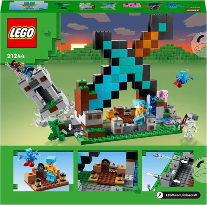 LEGO 21244 Minecraft The Sword Outpost Building Toy para crianças, com figuras de trepadeira, soldado, porco e esqueleto, presente para meninos e meninas com mais de 8 anos 21244
